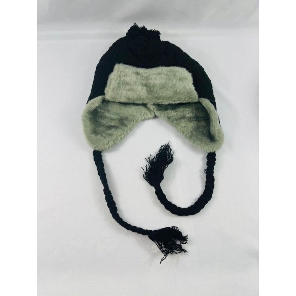 Brand New Black Knit Hat With Gray Faux Fur Inner Lining